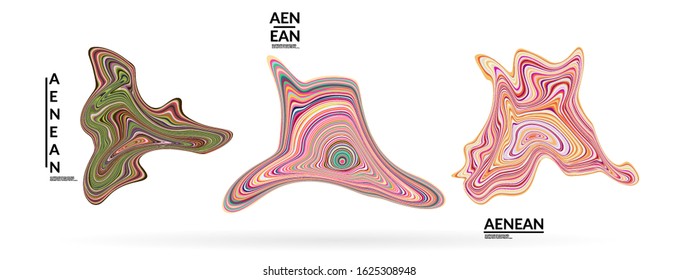 Abstract futuristic wavy shapes. Futuristic vector illustration badge set. Bubbles with striped marble texture.