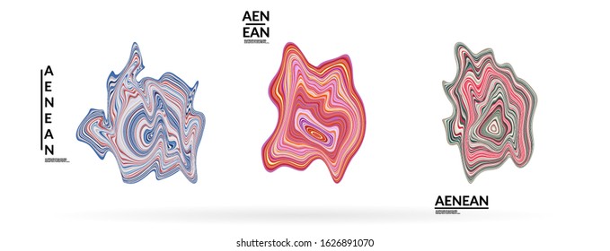 Abstract futuristic wavy shapes. Futuristic vector illustration badge set. Bubbles with striped marble texture.