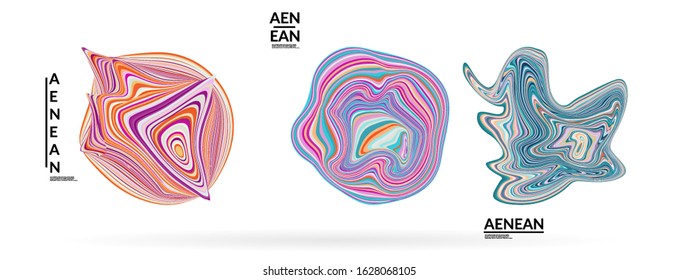 Abstract futuristic wavy shapes. Futuristic vector illustration badge set. Bubbles with striped marble texture.