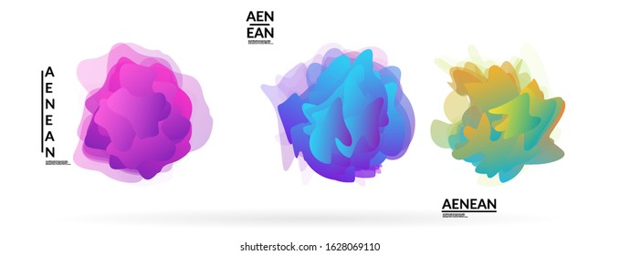 Abstract futuristic wavy shapes. Futuristic vector illustration badge set. Gradient bubbles with transparent random overlapping flower like shapes
