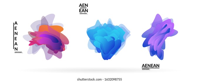 Abstract futuristic wavy shapes. Futuristic vector illustration badge set. Gradient bubbles with transparent random overlapping flower like shapes
