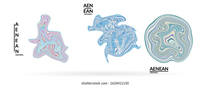 Abstract futuristic wavy shapes. Futuristic vector illustration badge set. Bubbles with striped marble texture.