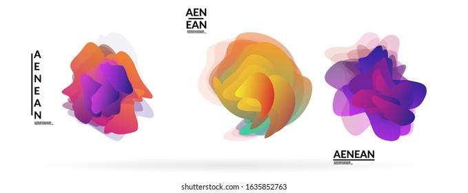 Abstract futuristic wavy shapes. Futuristic vector illustration badge set. Gradient bubbles with transparent random overlapping flower like shapes
