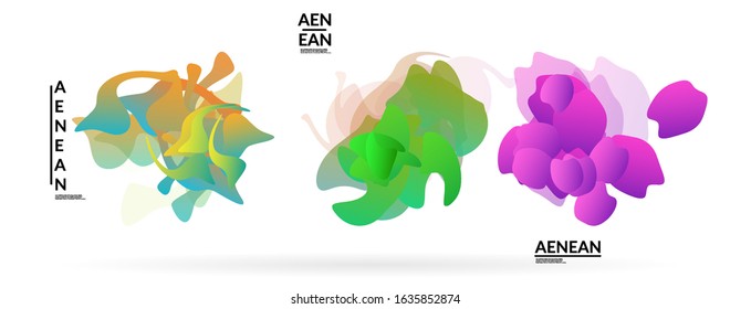 Abstract futuristic wavy shapes. Futuristic vector illustration badge set. Gradient bubbles with transparent random overlapping flower like shapes
