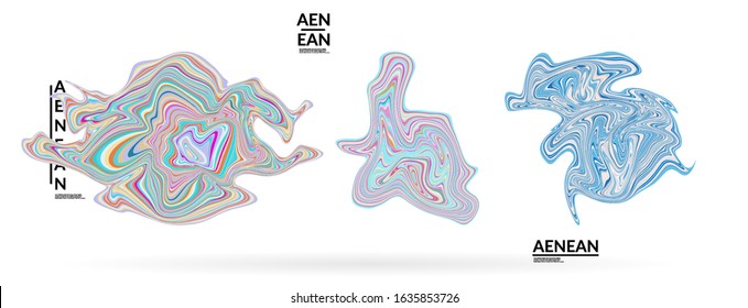Abstract futuristic wavy shapes. Futuristic vector illustration badge set. Bubbles with striped marble texture.