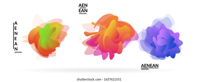 Abstract futuristic wavy shapes. Futuristic vector illustration badge set. Gradient bubbles with transparent random overlapping flower like shapes
