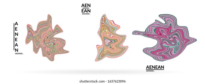Abstract futuristic wavy shapes. Futuristic vector illustration badge set. Bubbles with striped marble texture.