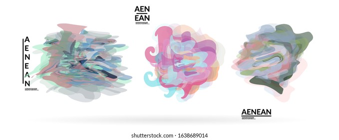 Abstract futuristic wavy shapes. Futuristic vector illustration badge set. Bubbles with transparent overlapping shapes creating watercolor texture.