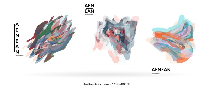 Abstract futuristic wavy shapes. Futuristic vector illustration badge set. Bubbles with transparent overlapping shapes creating watercolor texture.