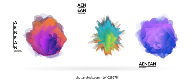 Abstract futuristic wavy shapes. Futuristic vector illustration badge set. Gradient bubbles with transparent random overlapping flower like shapes
