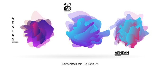 Abstract futuristic wavy shapes. Futuristic vector illustration badge set. Gradient bubbles with transparent random overlapping flower like shapes
