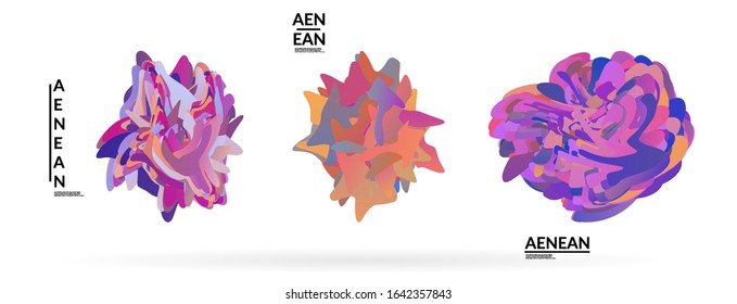 Formas redondeadas futuristas abstractas. Juego de insignias de ilustración vectorial futurista. Burbujas degradadas con formas de flor traslapadas aleatorias y transparentes
