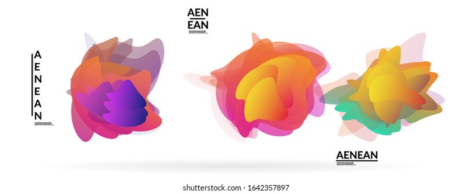 Abstract futuristic wavy shapes. Futuristic vector illustration badge set. Gradient bubbles with transparent random overlapping flower like shapes
