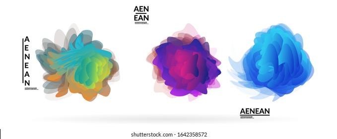 Abstract futuristic wavy shapes. Futuristic vector illustration badge set. Gradient bubbles with transparent random overlapping flower like shapes
