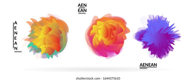 Abstract futuristic wavy shapes. Futuristic vector illustration badge set. Gradient bubbles with transparent random overlapping flower like shapes
