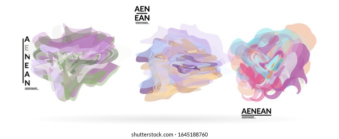 Abstract futuristic wavy shapes. Futuristic vector illustration badge set. Bubbles with transparent overlapping shapes creating watercolor texture.