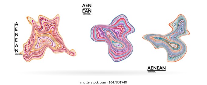 Abstract futuristic wavy shapes. Futuristic vector illustration badge set. Bubbles with striped marble texture.