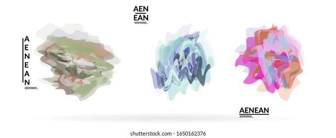 Abstract futuristic wavy shapes. Futuristic vector illustration badge set. Bubbles with transparent overlapping shapes creating watercolor texture.