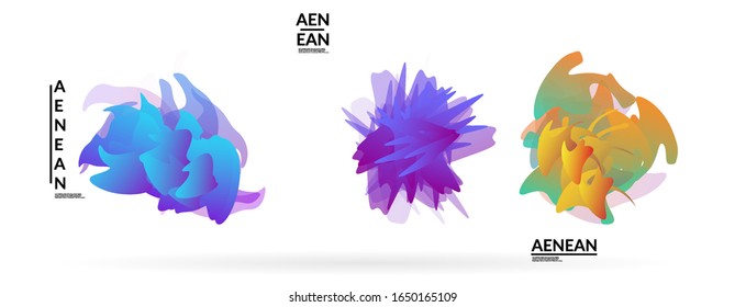 Formas redondeadas futuristas abstractas. Juego de insignias de ilustración vectorial futurista. Burbujas degradadas con formas de flor traslapadas aleatorias y transparentes