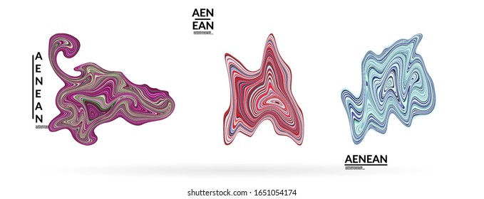 Abstract futuristic wavy shapes. Futuristic vector illustration badge set. Bubbles with striped marble texture.