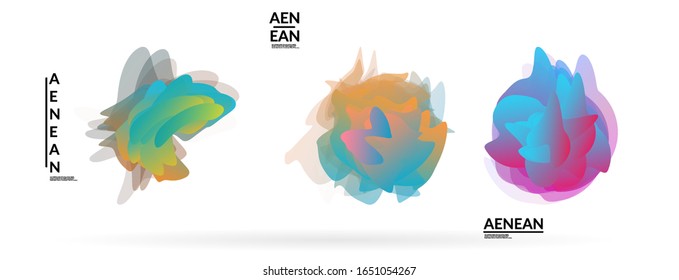 Abstract futuristic wavy shapes. Futuristic vector illustration badge set. Gradient bubbles with transparent random overlapping flower like shapes
