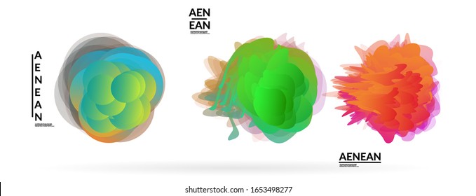 Abstract futuristic wavy shapes. Futuristic vector illustration badge set. Gradient bubbles with transparent random overlapping flower like shapes
