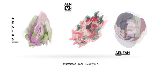 Abstract futuristic wavy shapes. Futuristic vector illustration badge set. Bubbles with transparent overlapping shapes creating watercolor texture.