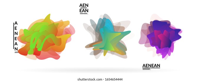 Abstract futuristic wavy shapes. Futuristic vector illustration badge set. Gradient bubbles with transparent random overlapping flower like shapes
