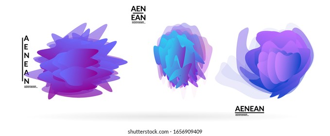 Abstract futuristic wavy shapes. Futuristic vector illustration badge set. Gradient bubbles with transparent random overlapping flower like shapes
