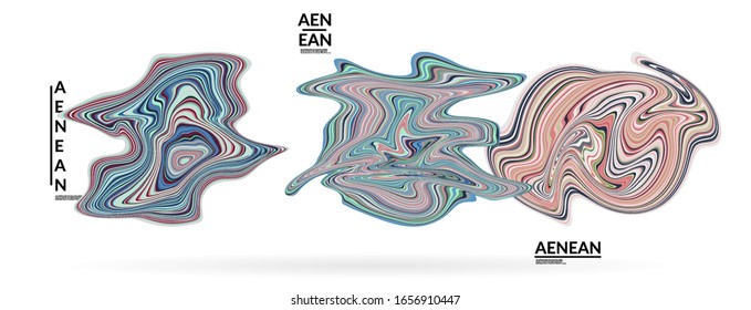 Formas redondeadas futuristas abstractas. Juego de insignias de ilustración vectorial futurista. Burbujas con textura de mármol a rayas.