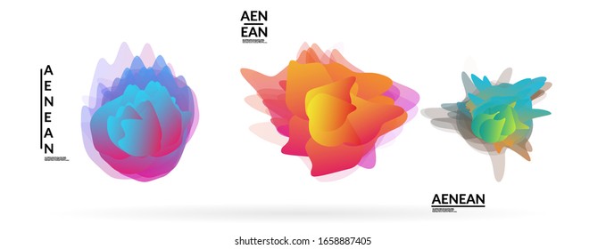 Abstract futuristic wavy shapes. Futuristic vector illustration badge set. Gradient bubbles with transparent random overlapping flower like shapes
