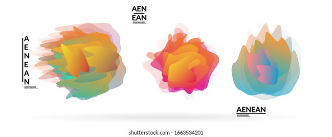 Abstract futuristic wavy shapes. Futuristic vector illustration badge set. Gradient bubbles with transparent random overlapping flower like shapes
