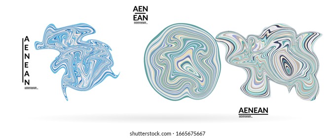 Abstract futuristic wavy shapes. Futuristic vector illustration badge set. Bubbles with striped marble texture.