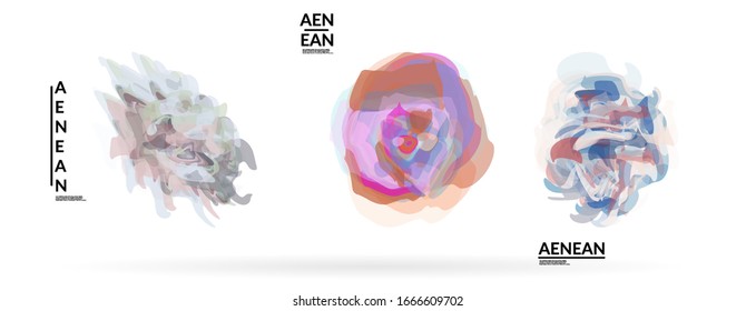 Abstract futuristic wavy shapes. Futuristic vector illustration badge set. Bubbles with transparent overlapping shapes creating watercolor texture.