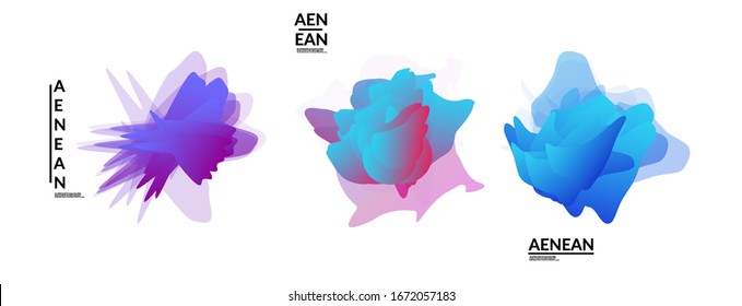 Abstract futuristic wavy shapes. Futuristic vector illustration badge set. Gradient bubbles with transparent random overlapping flower like shapes
