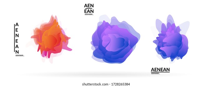 Abstract futuristic wavy shapes. Futuristic vector illustration badge set. Gradient bubbles with transparent random overlapping flower like shapes
