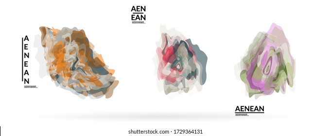 Abstract futuristic wavy shapes. Futuristic vector illustration badge set. Bubbles with transparent overlapping shapes creating watercolor texture.