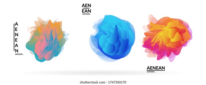 Abstract futuristic wavy shapes. Futuristic vector illustration badge set. Gradient bubbles with transparent random overlapping flower like shapes
