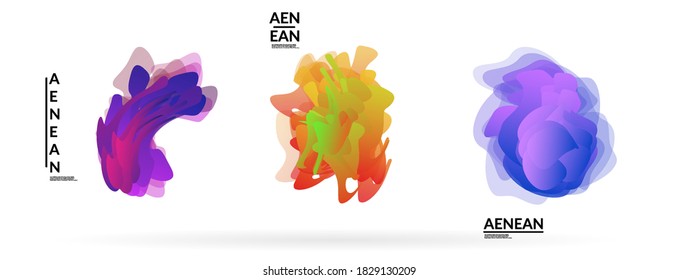 Abstract futuristic wavy shapes. Futuristic vector illustration badge set. Gradient bubbles with transparent random overlapping flower like shapes
