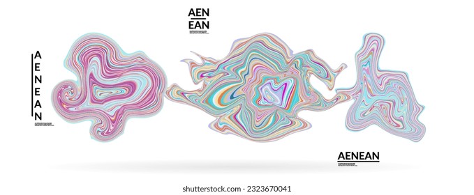 Abstract futuristic wavy shapes. Futuristic vector illustration badge set. Bubbles with striped marble texture.