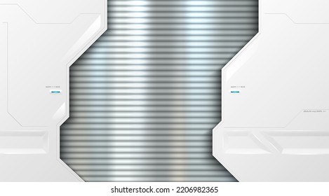 Abstract futuristic white and siver metal background with modern shape. Technology background. Industrial metal backdrop banner. Vector sci-fi frame design. Stainless steel line texture wallpaper