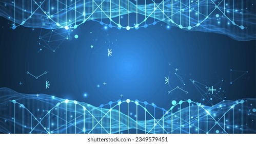 Abstract futuristic wireframe background for design works.
Science template, wallpaper or banner with a DNA molecules.

