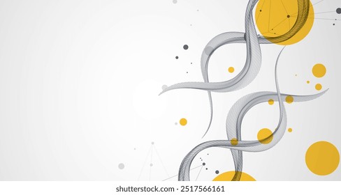 Abstract futuristic wireframe background for design works.
Science template, wallpaper or banner with a DNA molecules. Hand drawn.