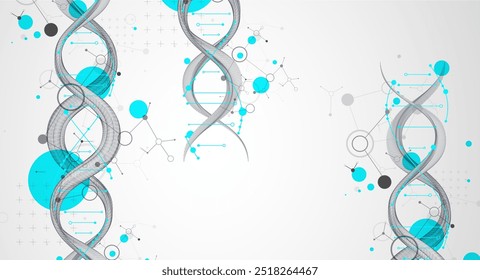 Abstract futuristic wireframe background for design works.
Science template, wallpaper or banner with a DNA molecules. Hand drawn.