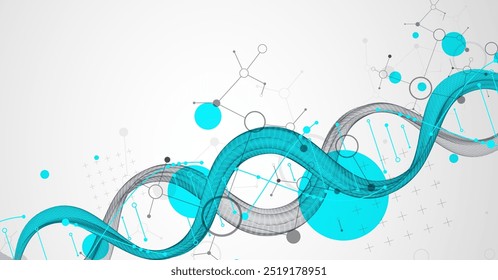 Abstract futuristic wireframe background for design works.
Science template, wallpaper or banner with a DNA molecules. Hand drawn.