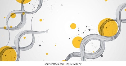 Abstrakter futuristischer Drahtmodell-Hintergrund für Designarbeiten.
Wissenschaftsvorlage, Tapete oder Banner mit DNA-Molekülen. Handgezeichnet.