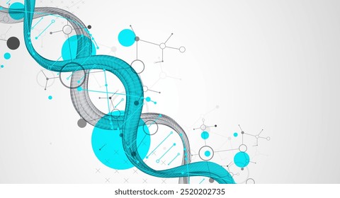 Abstract futuristic wireframe background for design works.
Science template, wallpaper or banner with a DNA molecules. Hand drawn.
