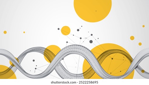 Abstract futuristic wireframe background for design works.
Science template, wallpaper or banner with a DNA molecules. Hand drawn.
