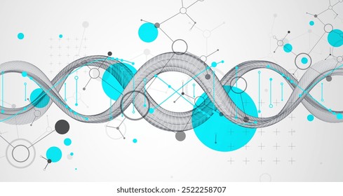 Abstract futuristic wireframe background for design works.
Science template, wallpaper or banner with a DNA molecules. Hand drawn.