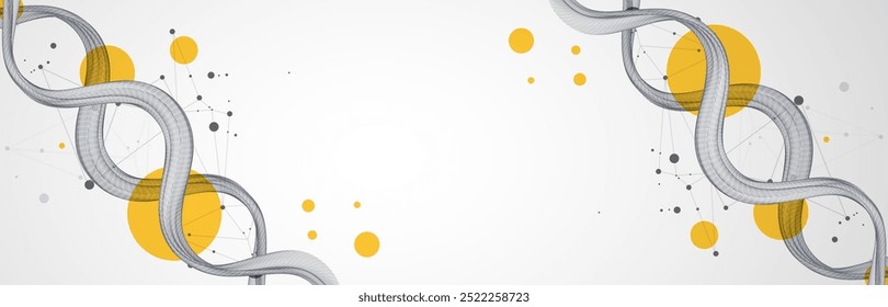Abstract futuristic wireframe background for design works.
Science template, wallpaper or banner with a DNA molecules. Hand drawn.